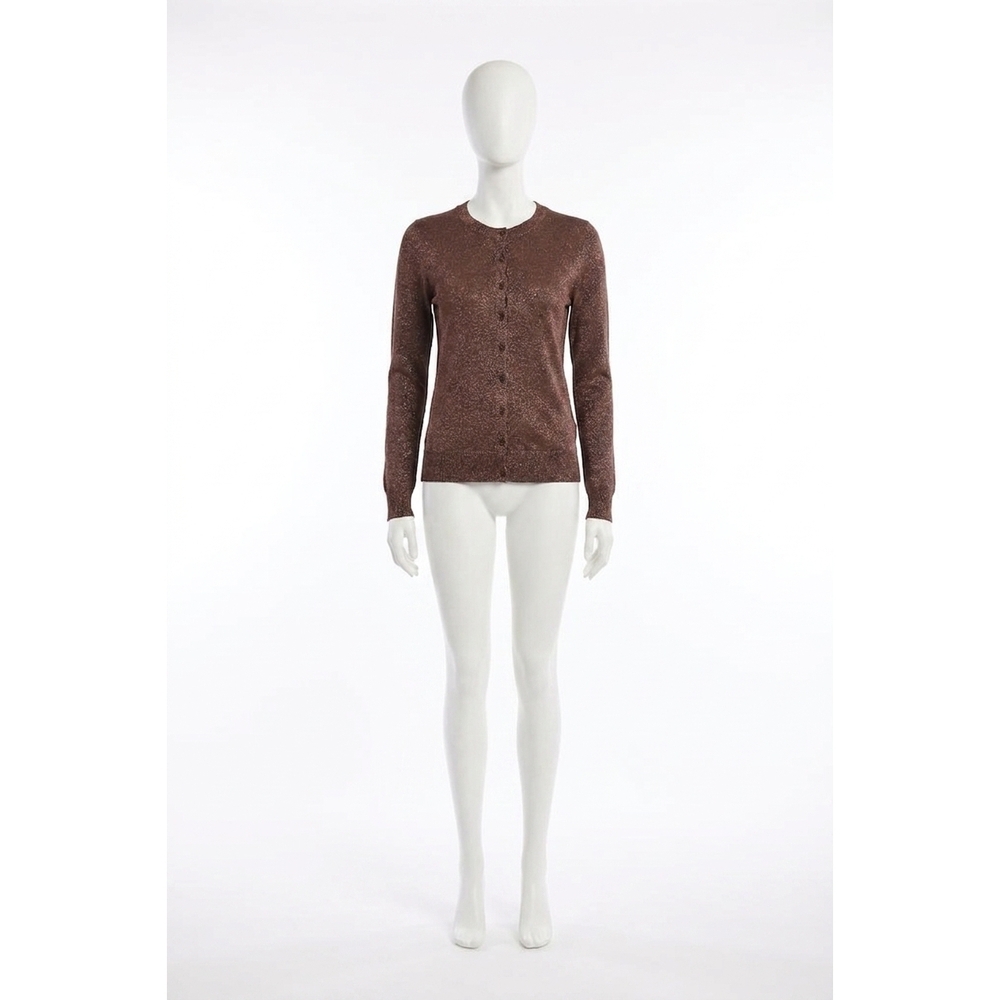 NEW ENZA COSTA lamé knitted cardigan in brown